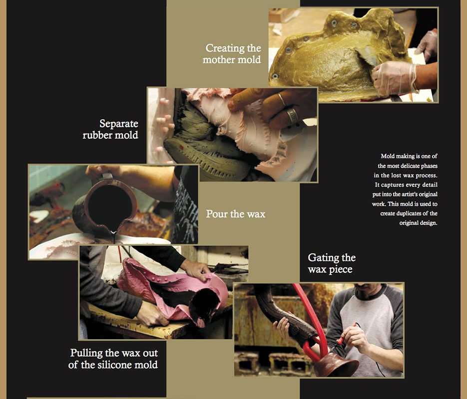 Mold-making process steps in art creation.