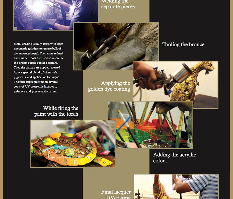 Metalworking process with tools and vibrant colors.