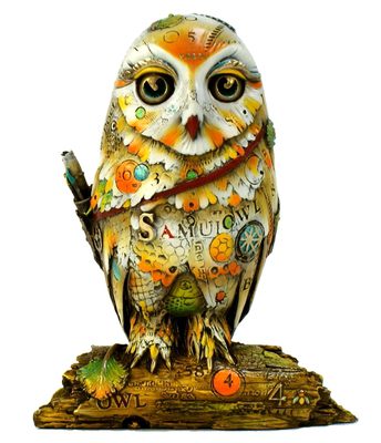 Colorful decorative owl figurine with intricate patterns.